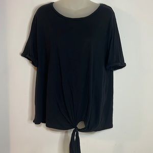Green Envy Women's Black Round Neck Knotted Hem T-Shirt Organic Cotton Blend